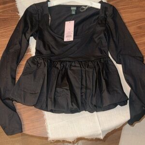Black Long Sleeve Peplum Top
